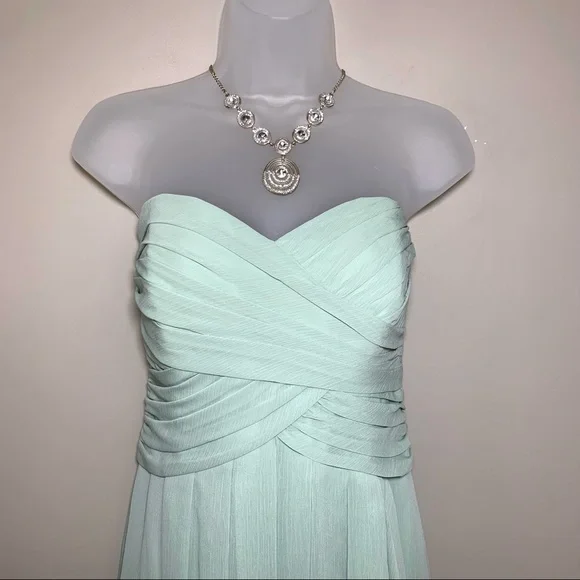 David’s Bridal Sage Green Strapless Chiffon Cocktail Dress Wedding Party - Picture 3 of 11